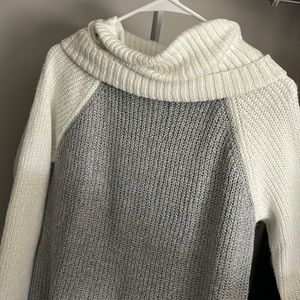 Grey and white turtle neck